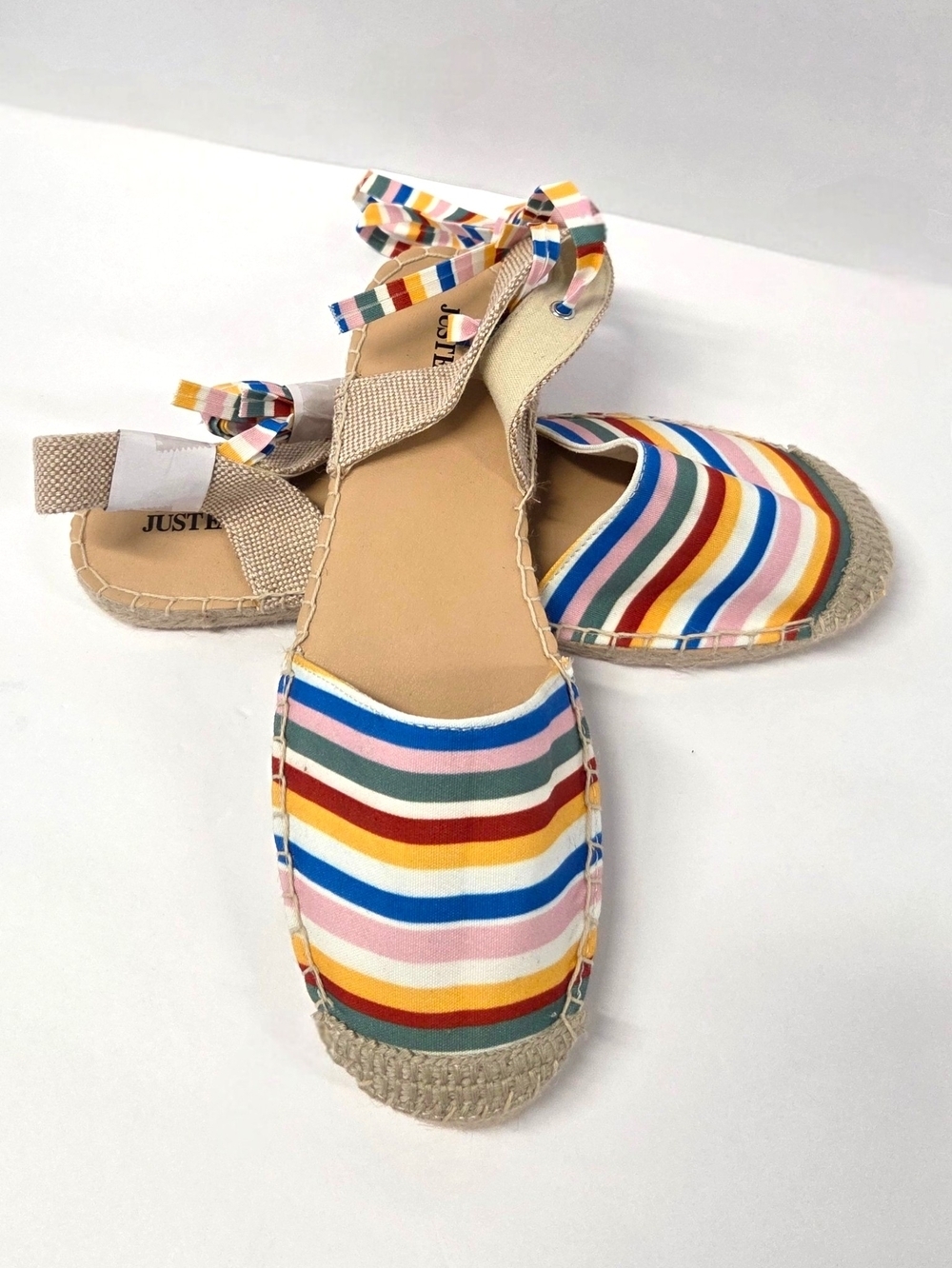 JustFab Ayla Rainbow Striped Espadrille Sandals Ankle Ties Size 11 NWOT